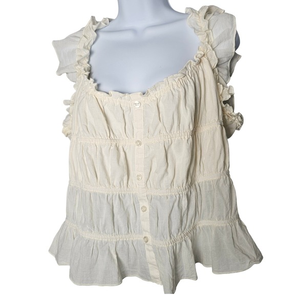 Rock & Roll Denim Tops - Rock & Roll Denim Ruffle Blouse Women Approx L Edwardian Cottagecore Twee